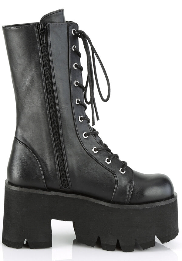 PREORDER - Demonia ASHES - 105 Matte Black Mid - Calf Lace - Up Platform Boots