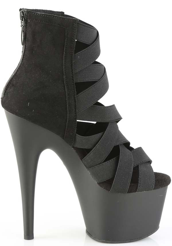 ADORE-700-24 Women's Preorder Black Elastic Cage Style Open Toe Lattice Design Heel Bootie Sandals