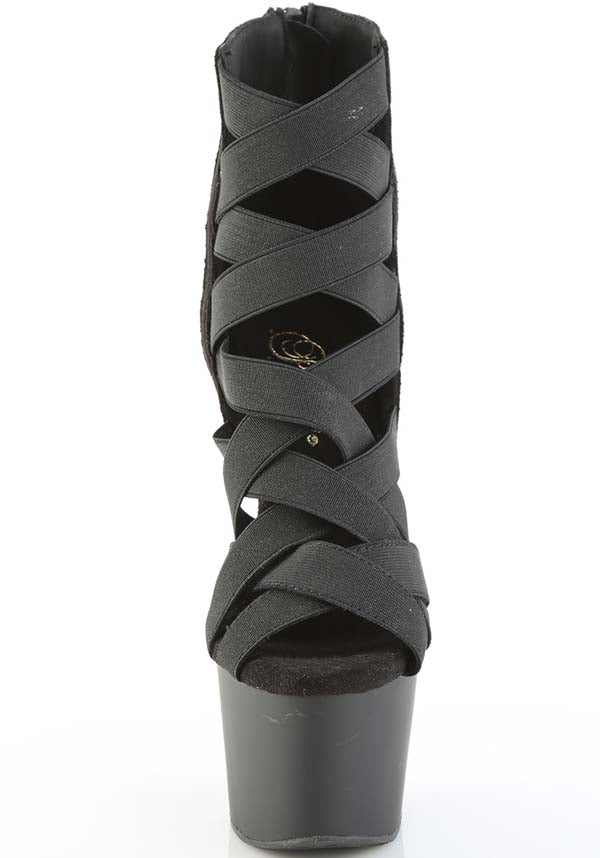 ADORE-700-24 Women's Preorder Black Elastic Cage Style Open Toe Lattice Design Heel Bootie Sandals