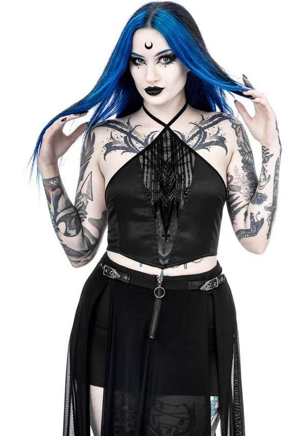 Gothic-Inspired Afterlife Halterneck Crop Top for Goth Lovers
