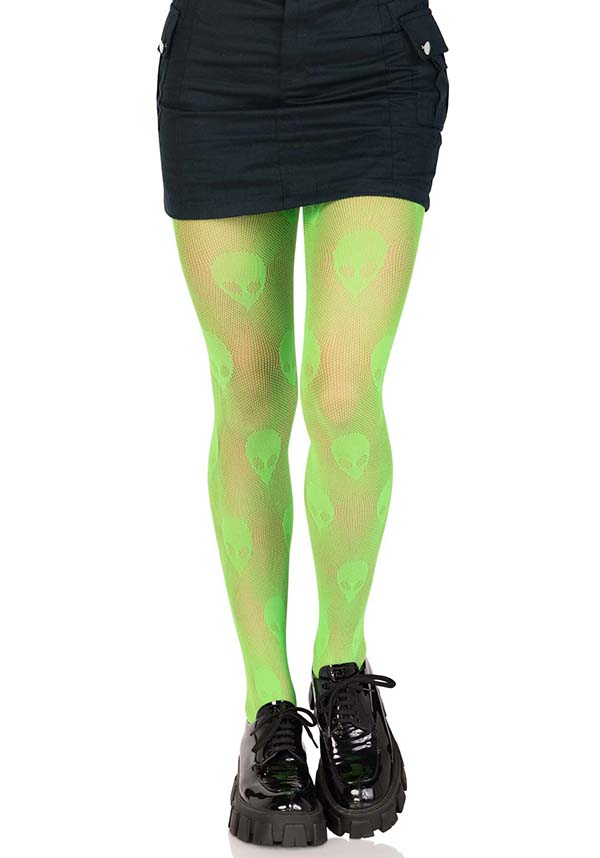 Leg Avenue Ultra-Cute Alien Pattern Neon Fishnet Tights