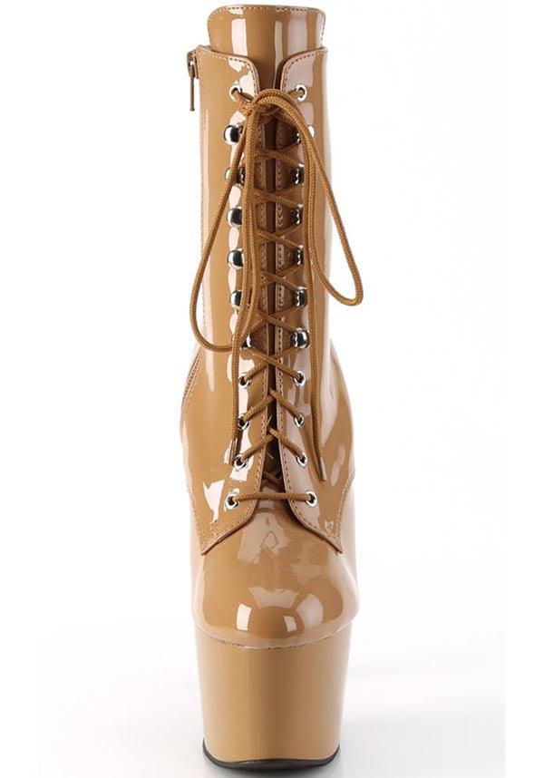 ADORE-1020 Toffee Patent Platform Ankle Boots for Women [PREORDER]