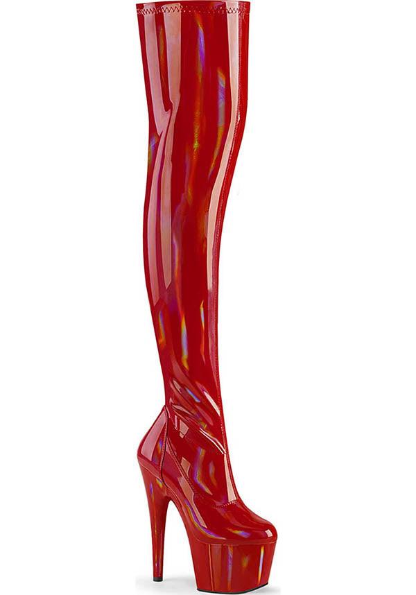 ADORE-3000HWR Red Holographic Platform Thigh High Boots [Preorder]