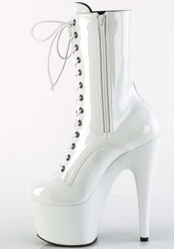 ADORE-1040TT Platform Boots in Black and White Patent Finish [Pre-Order]