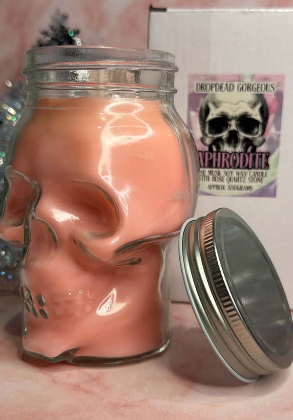 Aphrodite Rose Musk Scented Skull-Shaped Reusable Glass Jar Candle