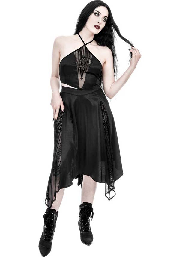 Gothic-Inspired Afterlife Halterneck Crop Top for Goth Lovers