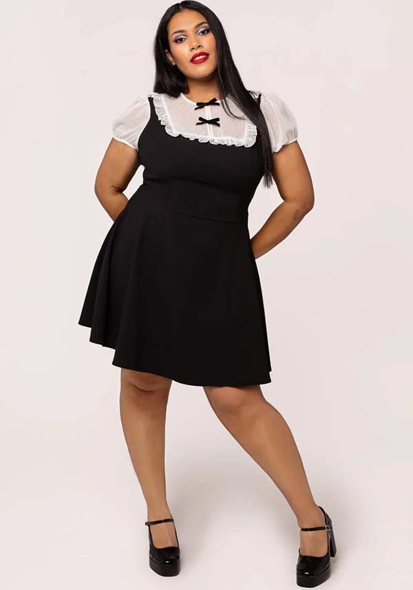 Hell Bunny's Black and White Alice Mini Dress: Gothic Charm with a Flirty Twist