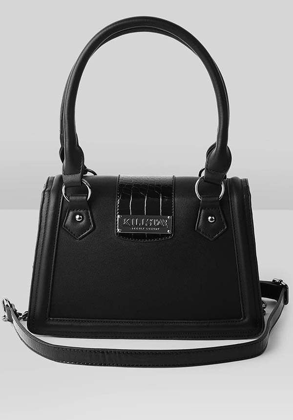 Astaroth Statement Faux Leather Handbag with Patent Faux Crocodile Detailing