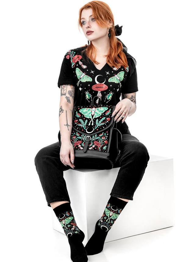 Stylish Autumnal Equinox V-Neck Cotton T-Shirt with Psychedelic Prints