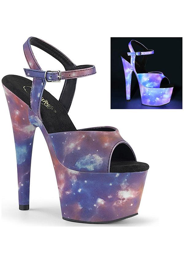 PREORDER: ADORE-709REFL Purple/Blue Reflective Platform Heels