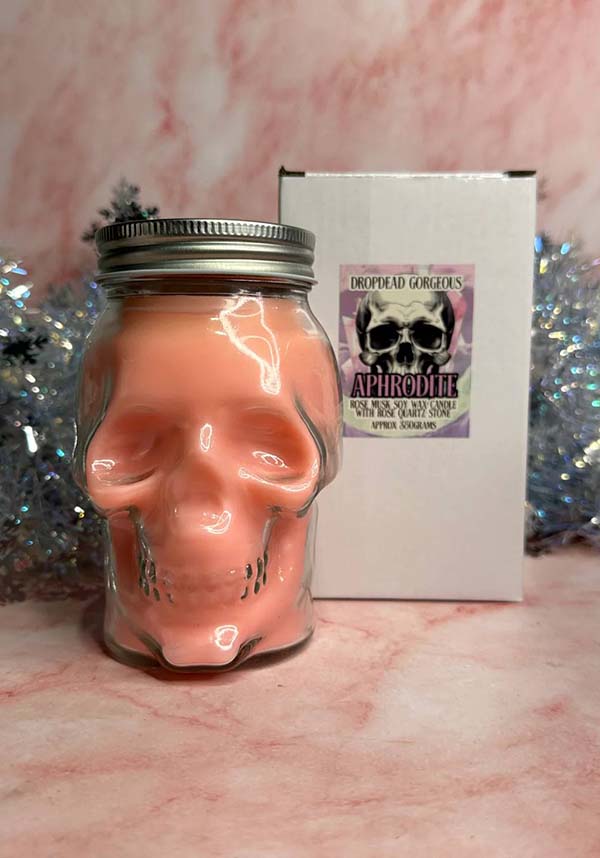 Aphrodite Rose Musk Scented Skull-Shaped Reusable Glass Jar Candle