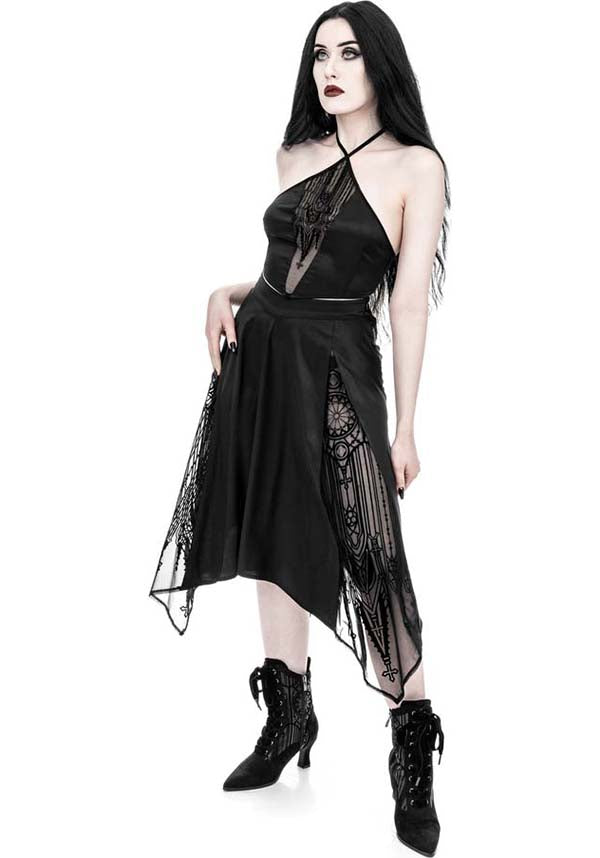 Gothic-Inspired Afterlife Halterneck Crop Top for Goth Lovers