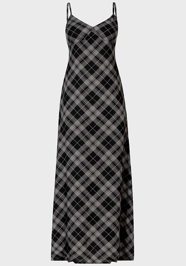 Alwina Grey Tartan Print Maxi Slip Dress for Women