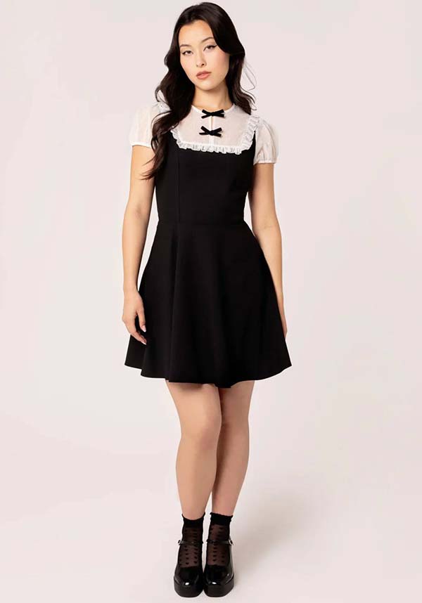 Hell Bunny's Black and White Alice Mini Dress: Gothic Charm with a Flirty Twist