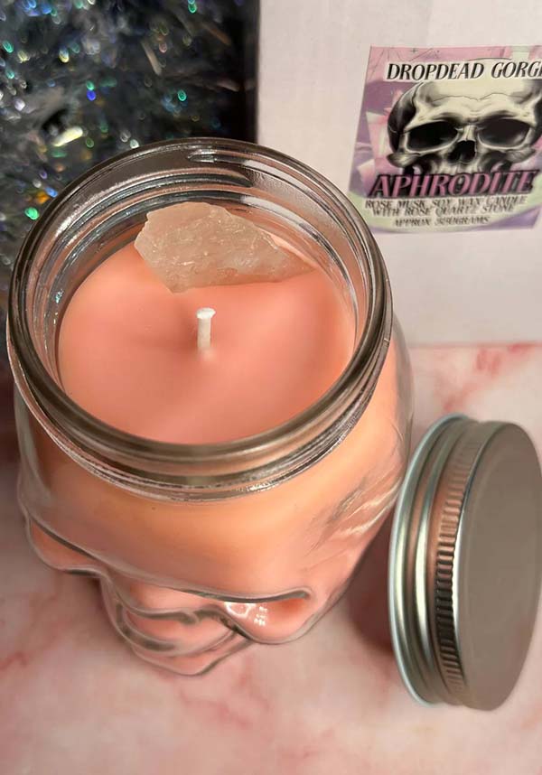 Aphrodite Rose Musk Scented Skull-Shaped Reusable Glass Jar Candle