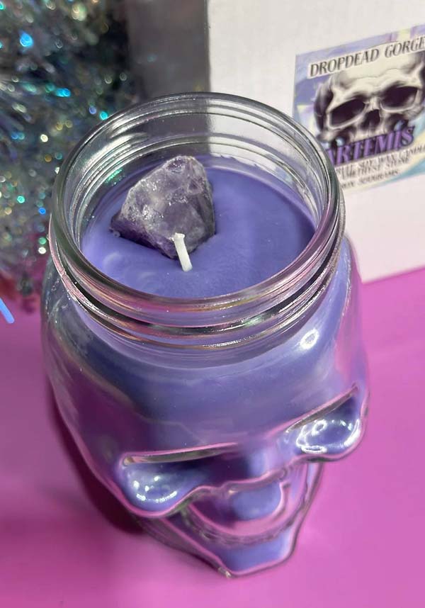 Artemis Forest Fruit Scented Skull Jar Soy Wax Candle with Amethyst