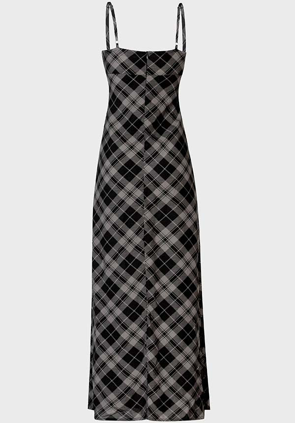 Alwina Grey Tartan Print Maxi Slip Dress for Women