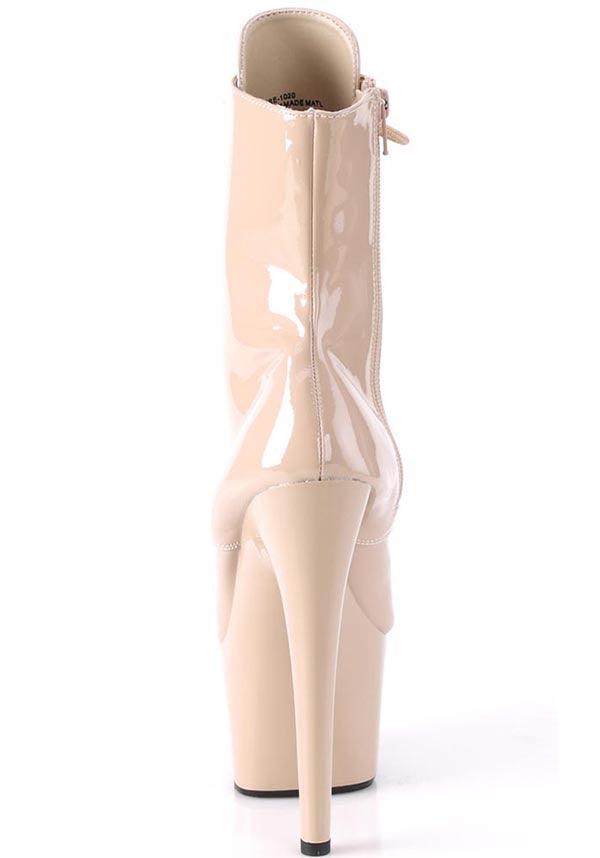 ADORE-1020 Nude Patent Platform Lace-Up Ankle Boots - Preorder