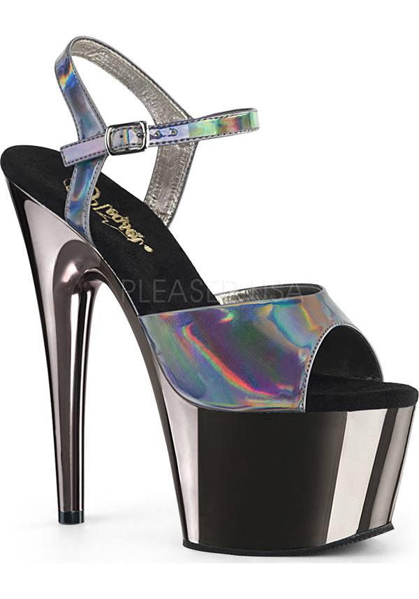 ADORE-709HGCH Platform Heels in Pewter Hologram/Chrome Finish [Pre-order]
