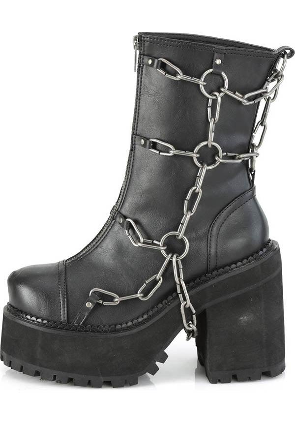 ASSAULT-66 Black Matte Ankle Boots with Cage Chain Detail [Preorder]