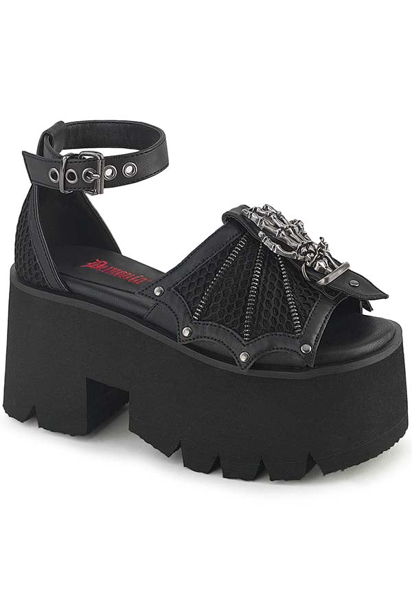Black ASHES-11 Flat Ankle Strap Sandals [Pre-order]