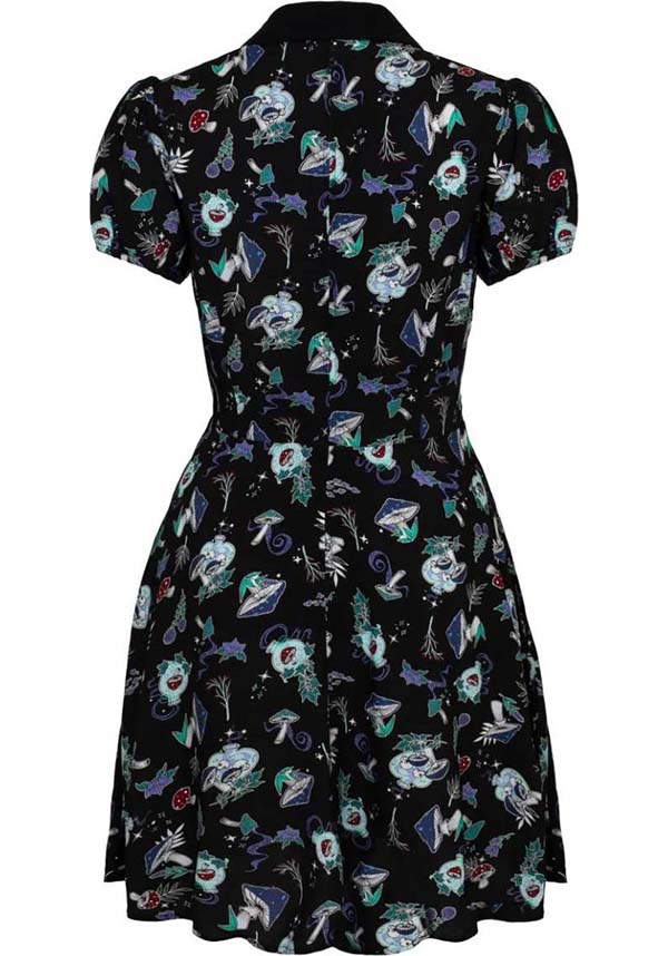 Hell Bunny Amanita Gothic-Style Printed Viscose Mini Dress for Women