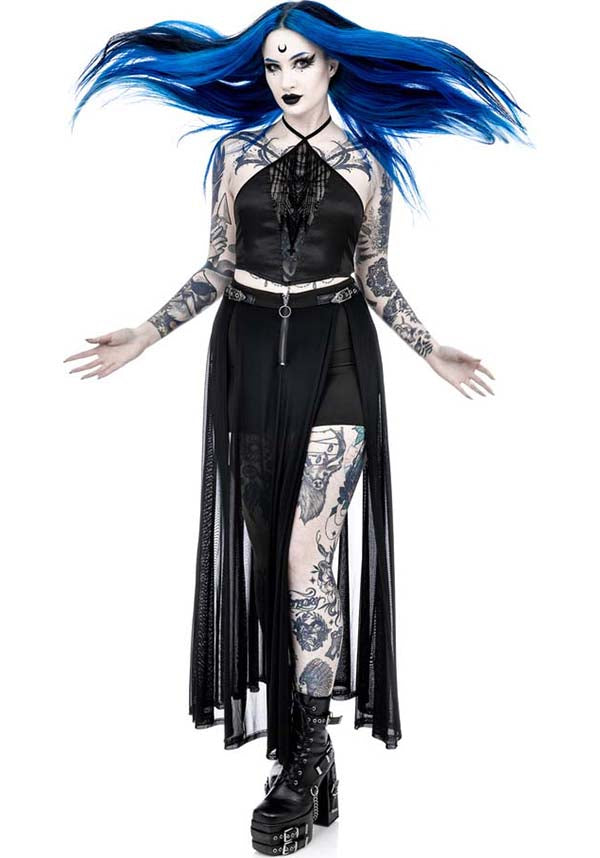 Gothic-Inspired Afterlife Halterneck Crop Top for Goth Lovers