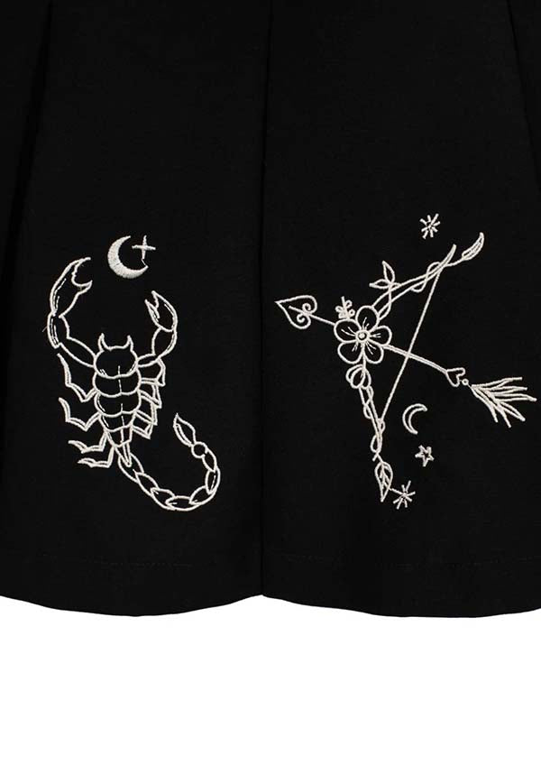 Hell Bunny Astrology Black Pleated Mini Skirt for Cosmic Fashion Lovers