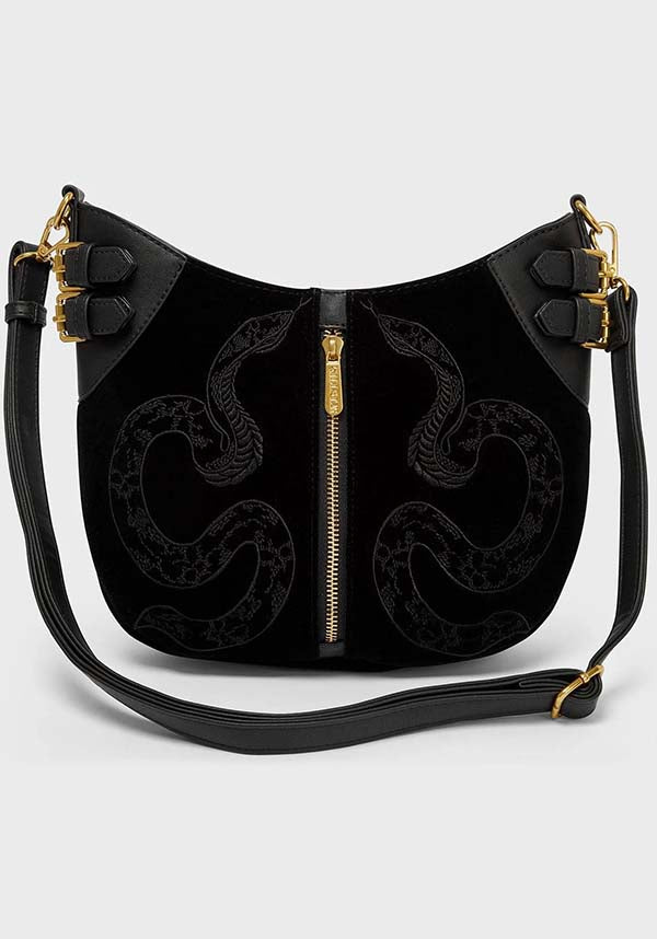 Stylish Adjustable Adder Faux Leather and Suede Bag with Gold Hardware