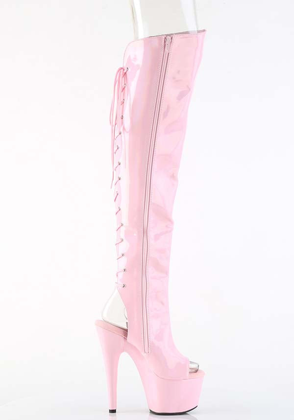 ADORE-3019HWR [Pink Holo] Pre-order Platform Heel Over-The-Knee Boots for Fashion Lovers