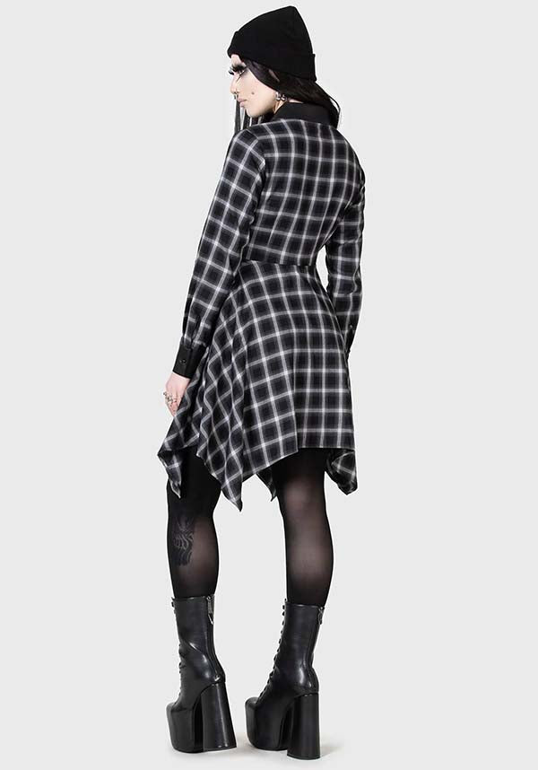 Artem Soft Cotton PU - Collar Black & Grey Tartan Mini Shirt Dress