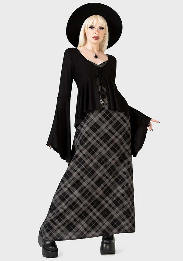 Alwina Grey Tartan Print Maxi Slip Dress for Women