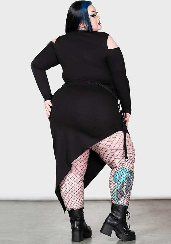Acacia's Poison Women's Asymmetric MIDI Skirt with Statement Straps and Gun - Metal Hardware