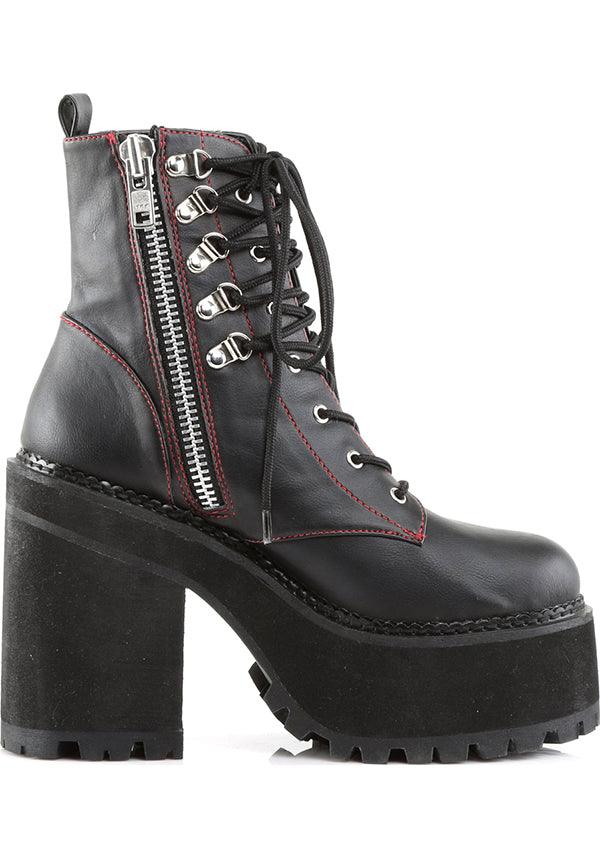 Demonia Assault-100 Black Block Heel Platform Lace-Up Ankle Boots [Pre-Order]