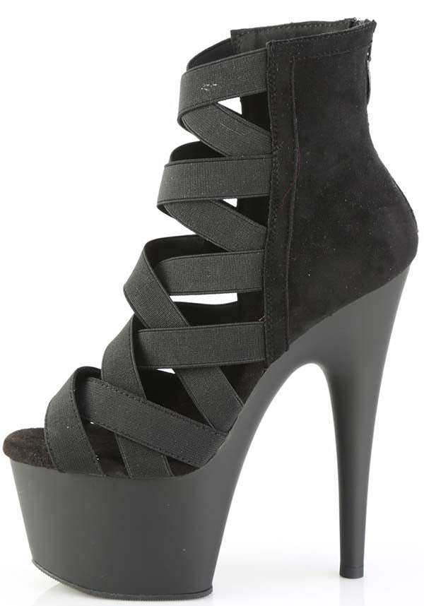 ADORE-700-24 Women's Preorder Black Elastic Cage Style Open Toe Lattice Design Heel Bootie Sandals