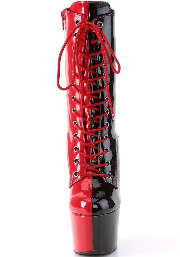 PREORDER: ADORE-1040TT Platform Boots in Red/Black Patent