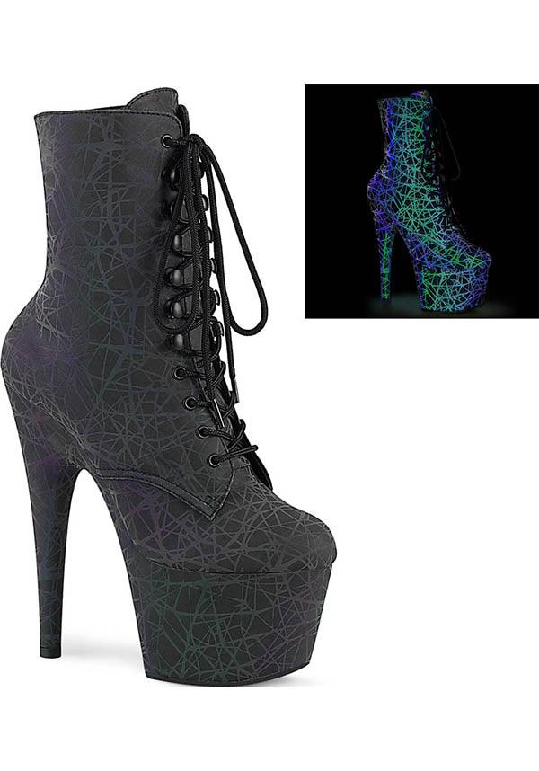 PRE-ORDER ADORE-1020REFL Reflective Platform Heel Ankle Boots in Green and Purple Colors