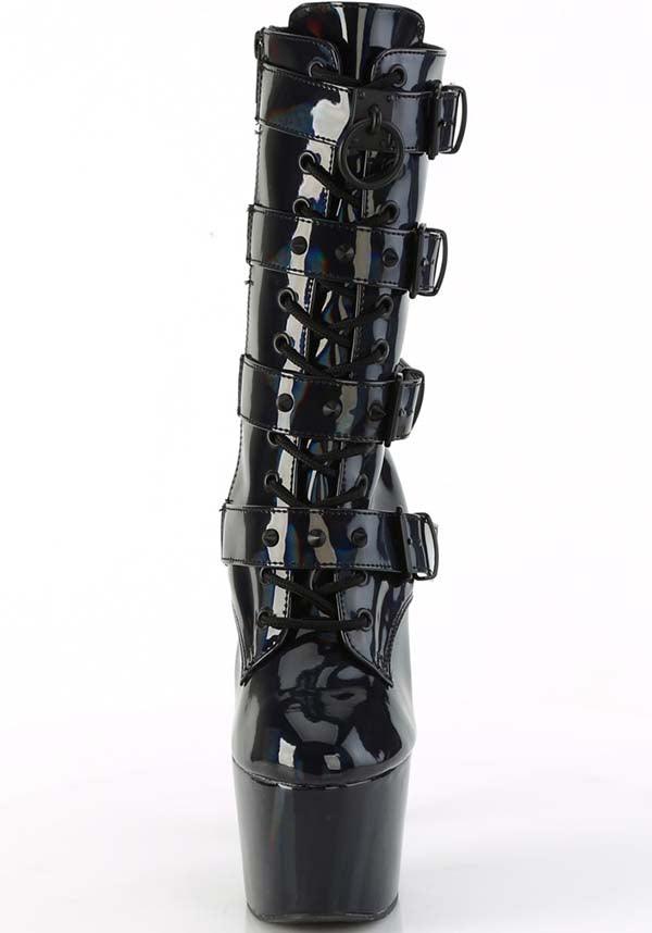 ADORE-1046 Platform Boots in Black Holo Patent - Pre - Order Available