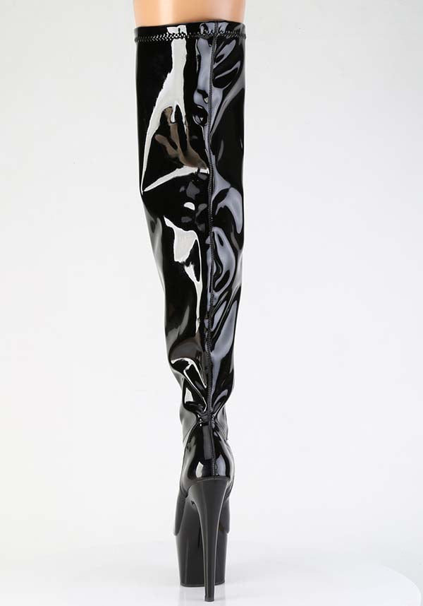 Demonia ADORE-3000WCF Black Vegan Patent Platform Heels - Preorder