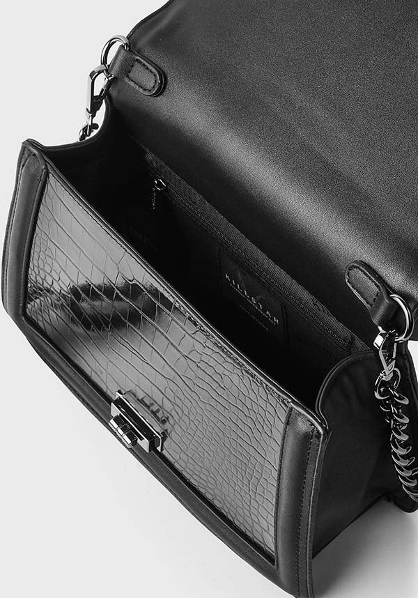 Astaroth Statement Faux Leather Handbag with Patent Faux Crocodile Detailing