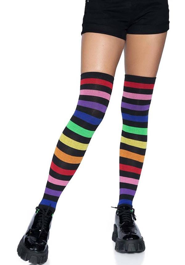 Aurora Rainbow Striped Ultra-Soft Thigh High Socks by Leg Avenue