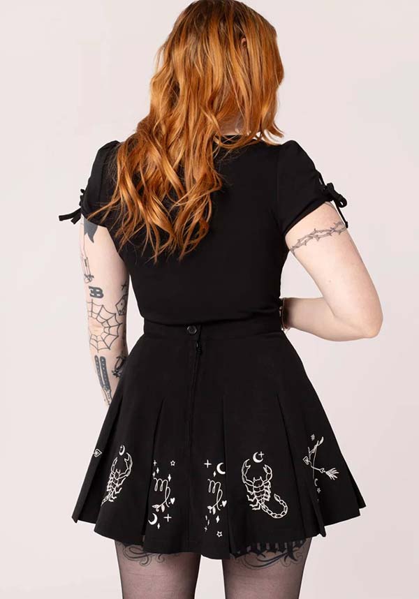 Hell Bunny Astrology Black Pleated Mini Skirt for Cosmic Fashion Lovers
