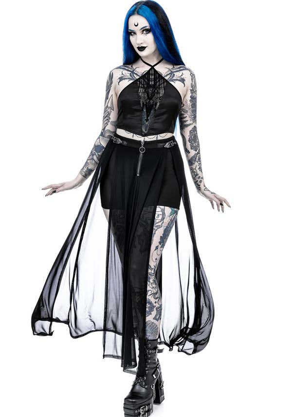 Gothic-Inspired Afterlife Halterneck Crop Top for Goth Lovers