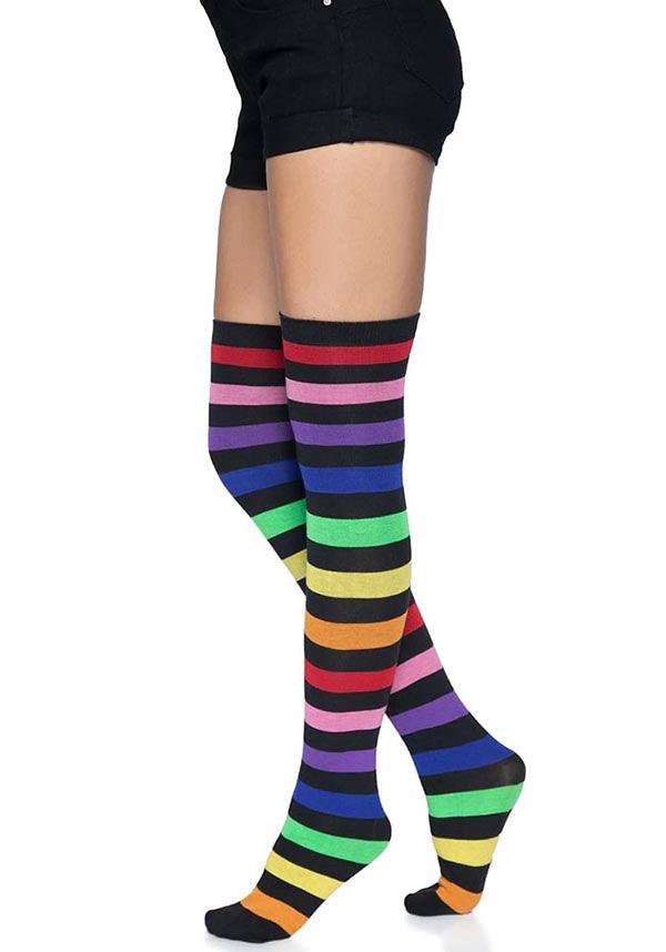 Aurora Rainbow Striped Ultra-Soft Thigh High Socks by Leg Avenue