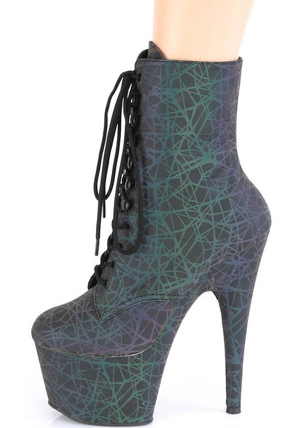 PRE-ORDER ADORE-1020REFL Reflective Platform Heel Ankle Boots in Green and Purple Colors