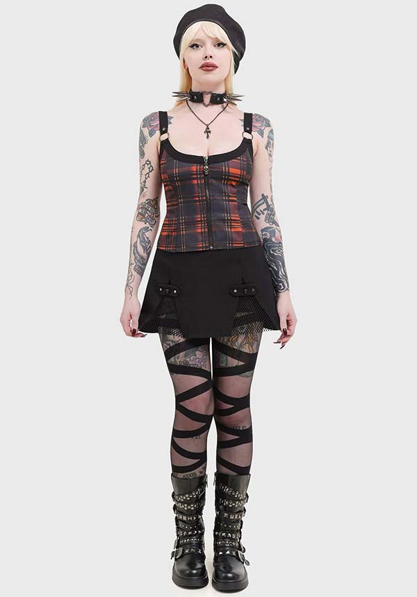Amberic Stylish Women's Orange Tartan Print Top