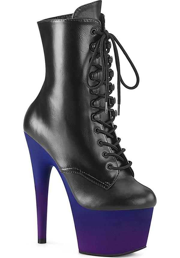ADORE-1020BP Blue-Purple Ombre Vegan Platform Lace-Up Front Ankle Boots - Preorder