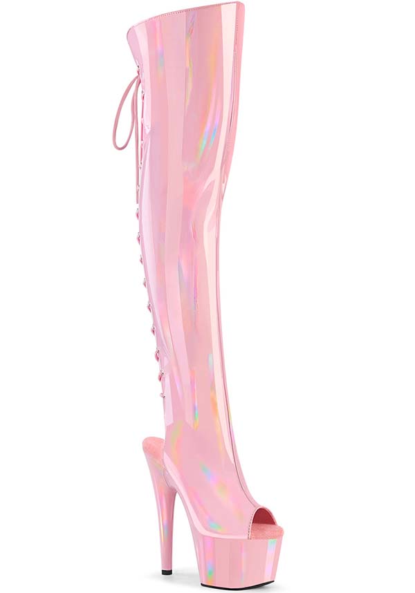 ADORE-3019HWR [Pink Holo] Pre-order Platform Heel Over-The-Knee Boots for Fashion Lovers