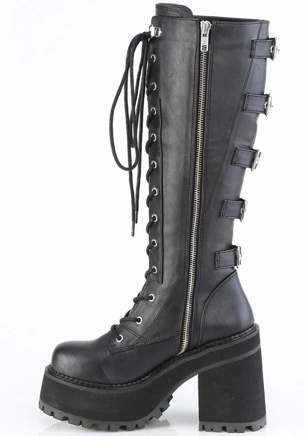 PRE-ORDER: Black ASSAULT-218 Platform Knee-High Boots