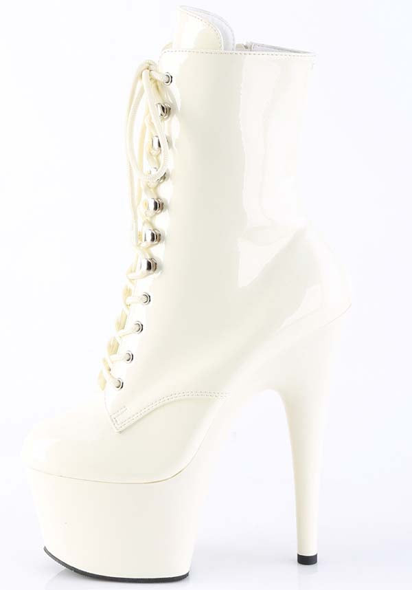 ADORE-1020 Platform Boots - Off White Patent Leather [Pre-Order for Stylish Ankle Boots]